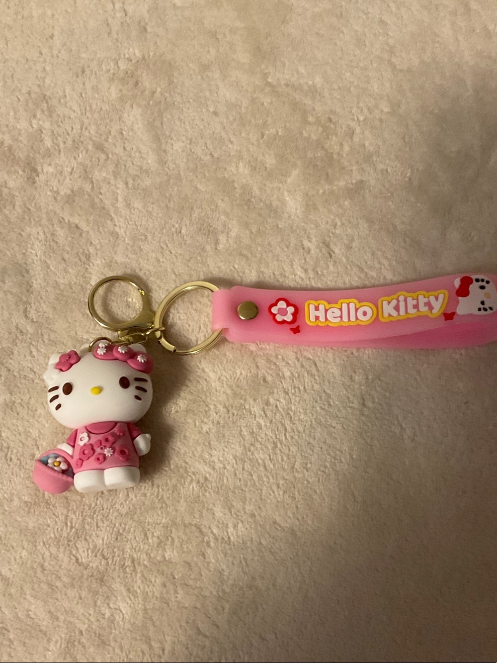 Hello Kitty Pink Silicone Wrist Keychain with Figurine Charm